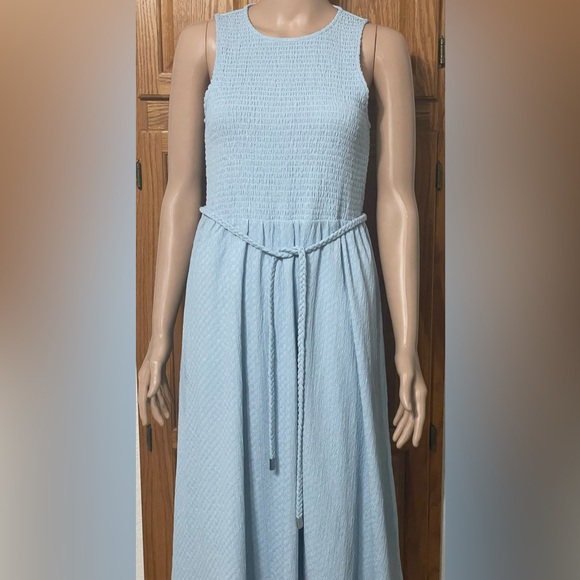 Michael Kors Petite Smocked Tie-Waist Midi Dress - Picture 2 of 8